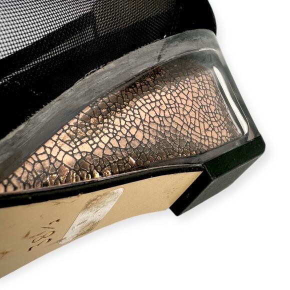 Heyraud | 38.5 | Black Mesh Copper Leaf Embellished Clear Heel Slip-On Shoe - Picture 8 of 11